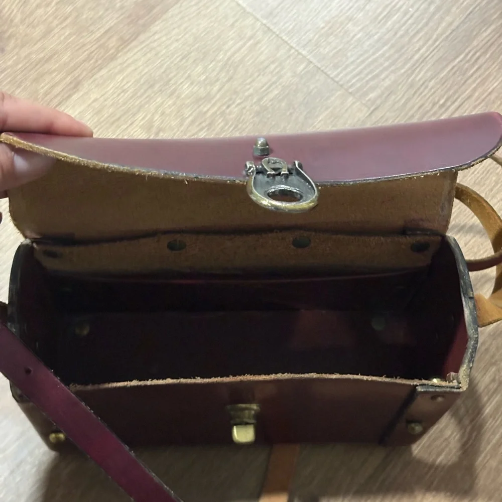 Etienne Aigner Burgundy Leather Crossbody with Tan Strap - Picture 6 of 6